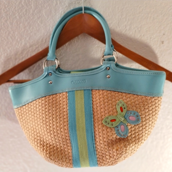 XOXO Bag Wicker Lime Green Blue Butterfly Accent Super Clean Y2K Barbiecore - Picture 1 of 17